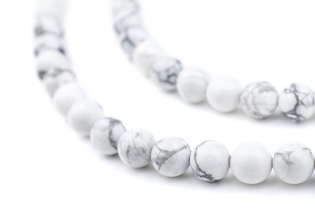 The Bead Chest White Round Howlite Beads (6mm): Organic Gemstone Round Spherical Energy Stone Healing Power Crystal for Jewelry Bracelet Mala Necklace Making
